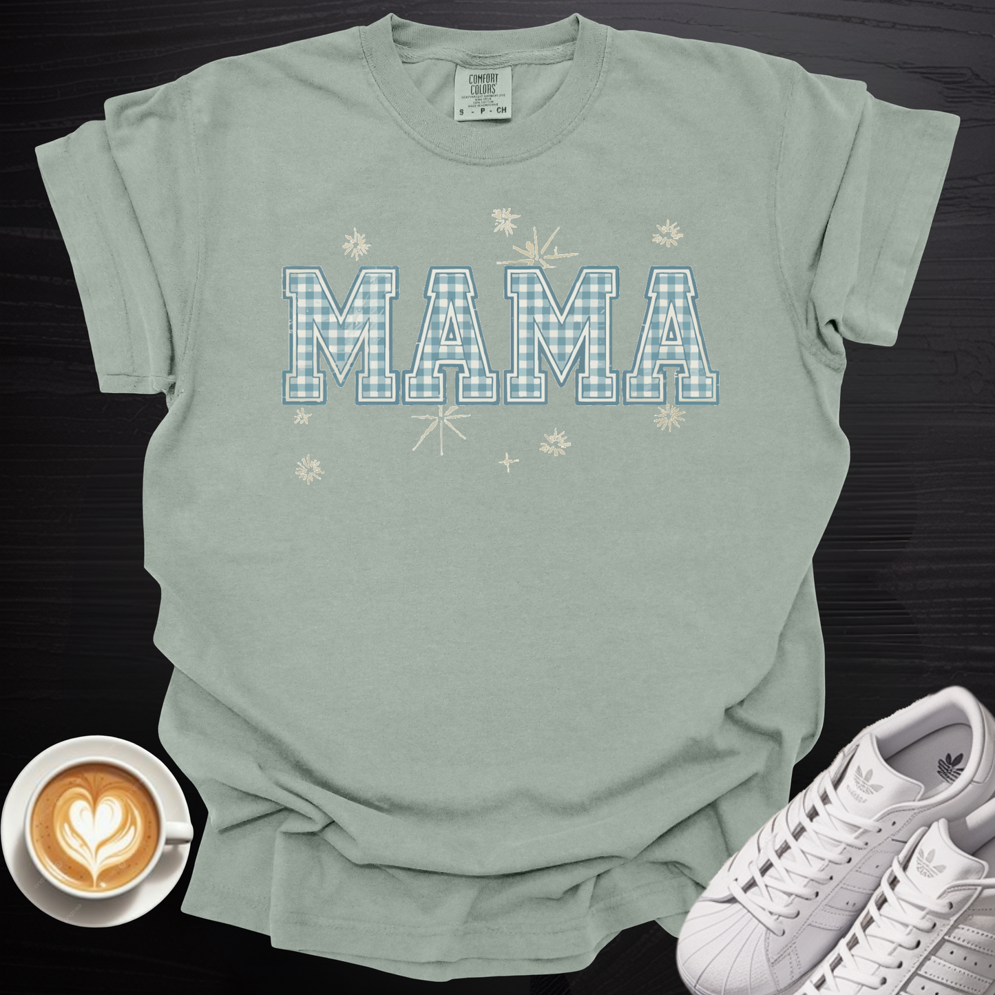 'MAMA Blue Gingham' - Tee