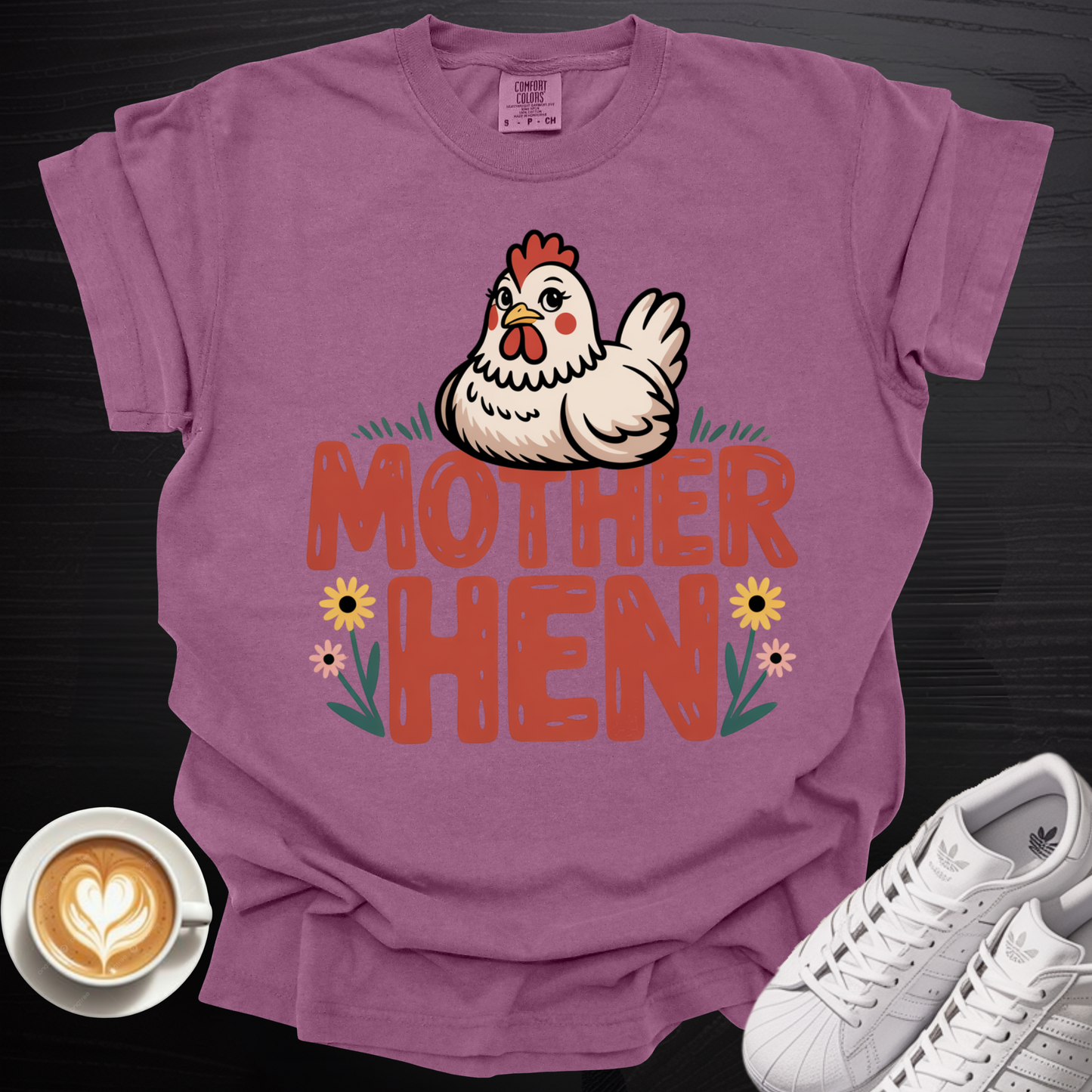 'Mother Hen w/Flowers' - Tee