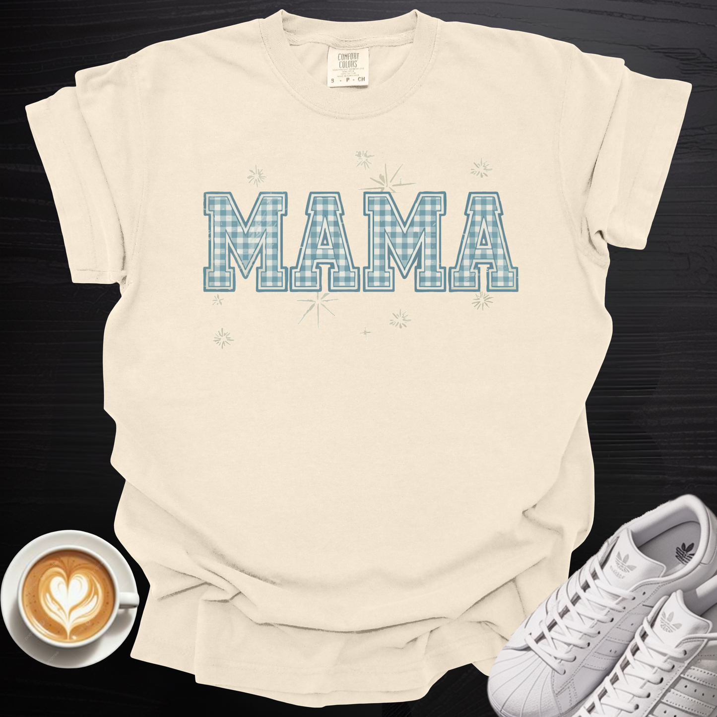 'MAMA Blue Gingham' - Tee