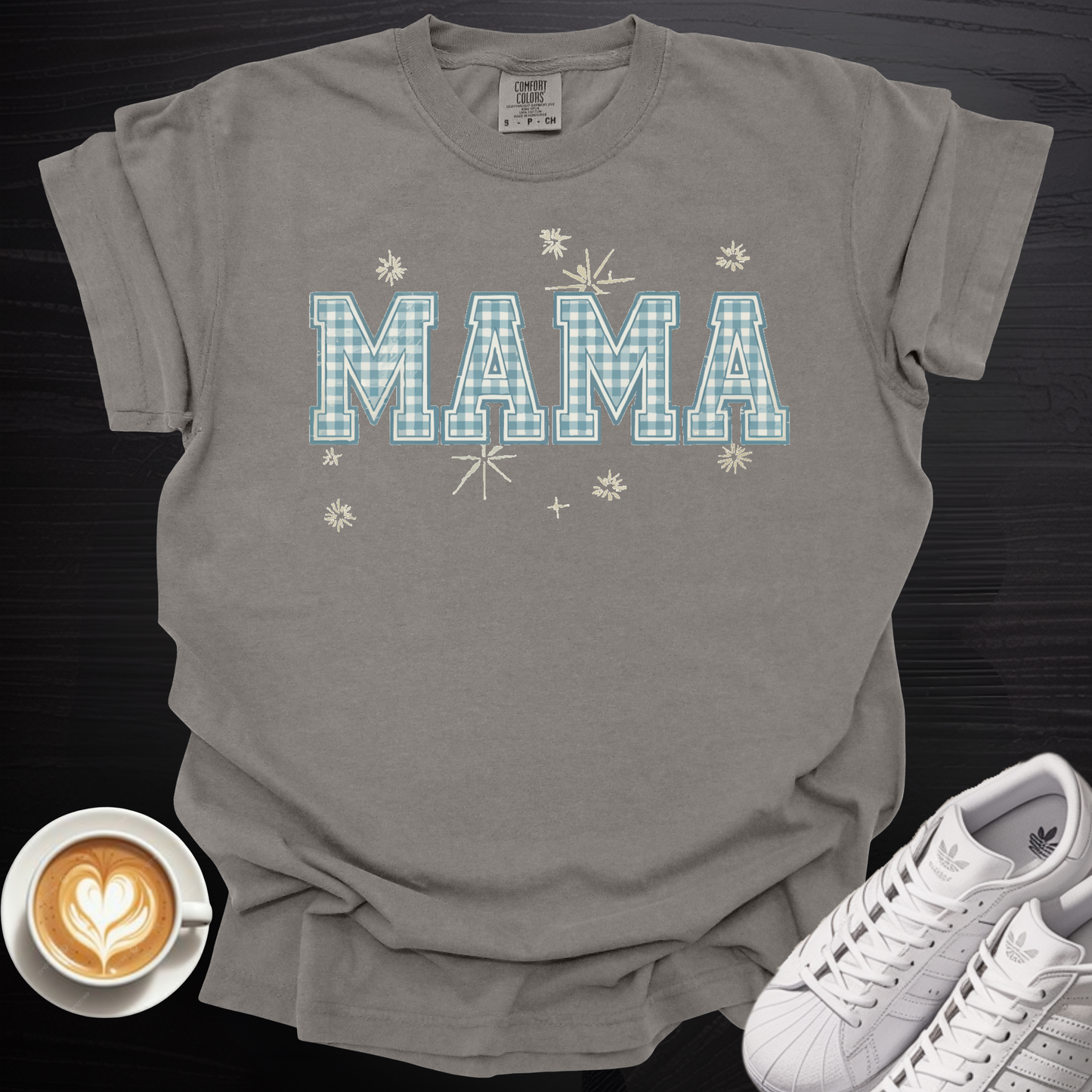 'MAMA Blue Gingham' - Tee