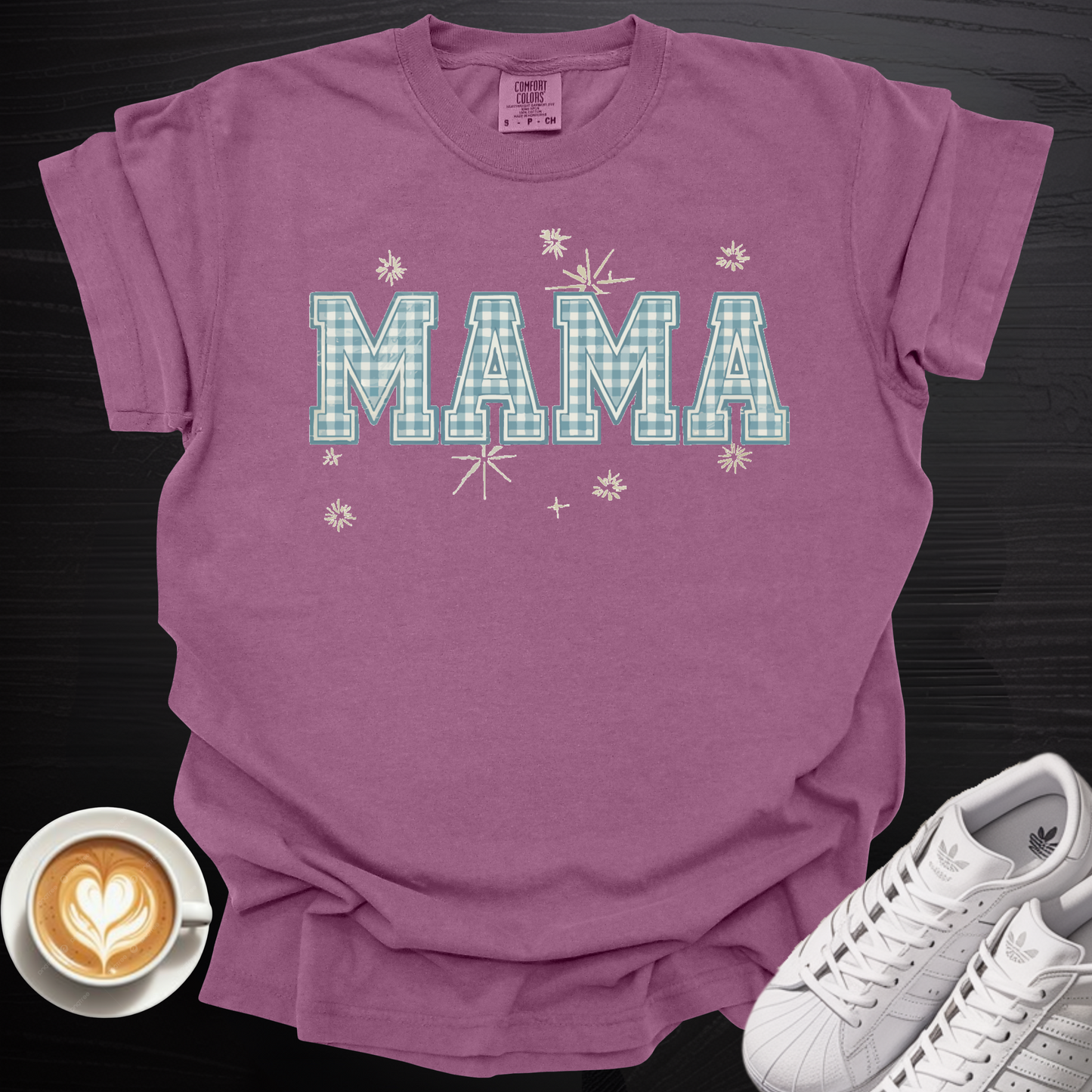 'MAMA Blue Gingham' - Tee