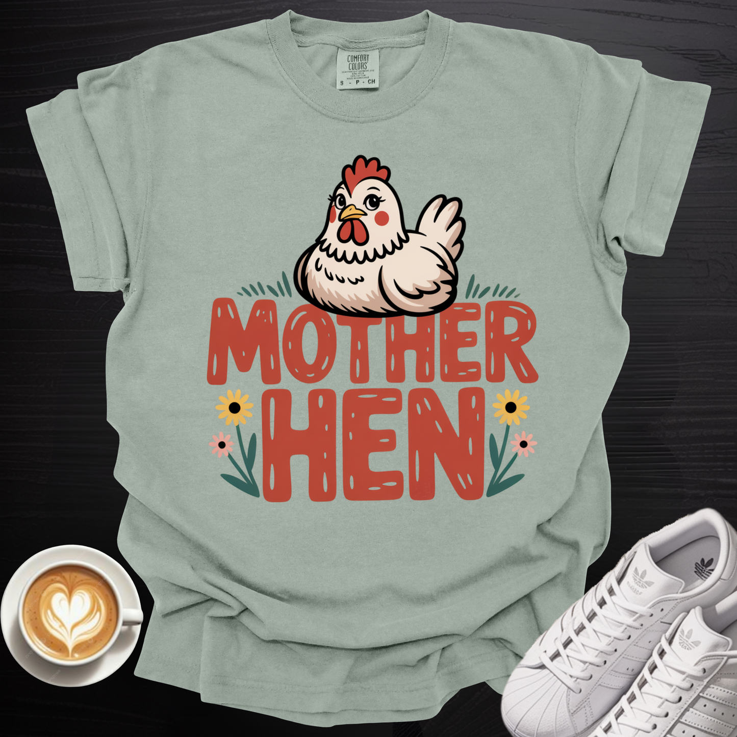 'Mother Hen w/Flowers' - Tee